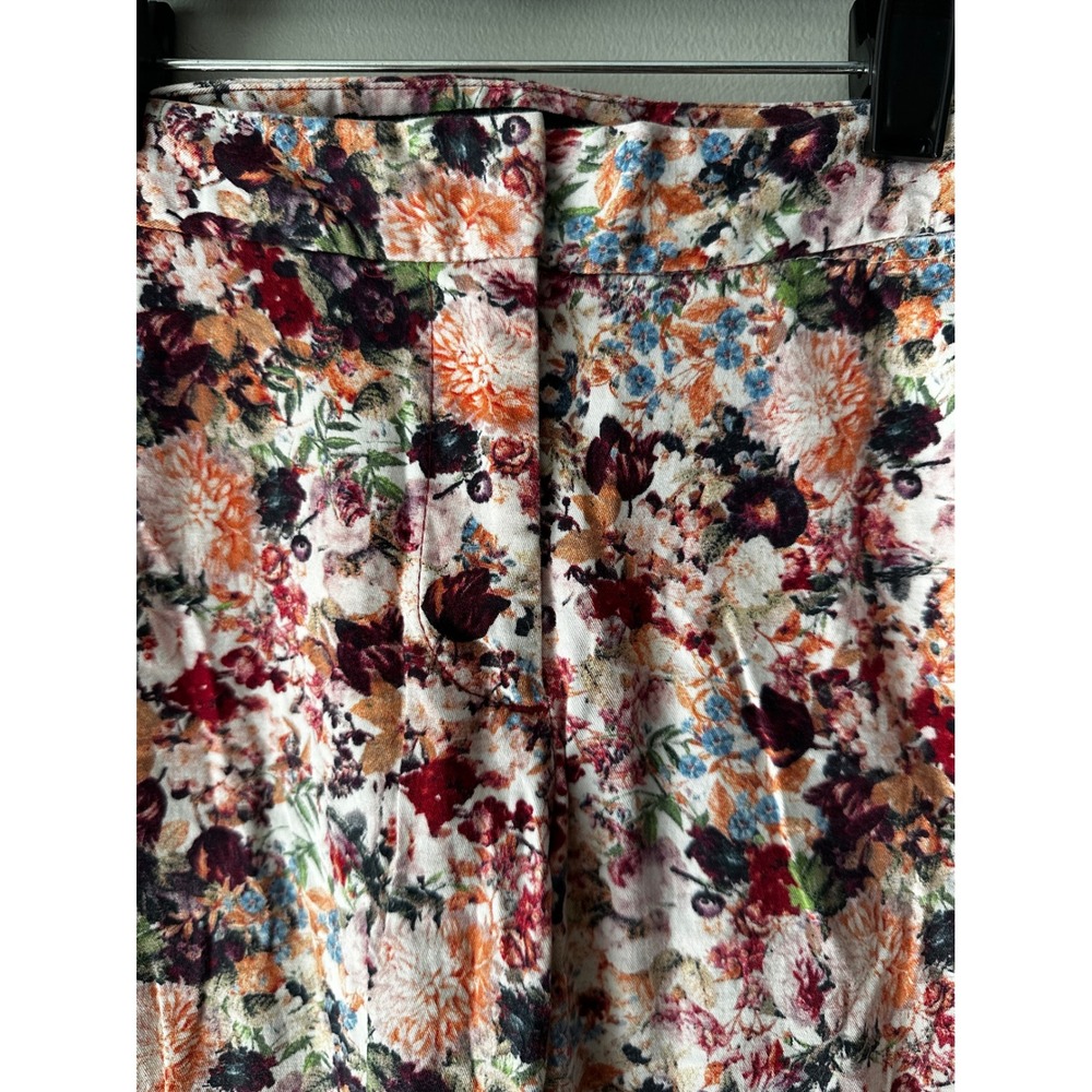Zara Basic Womens Floral Ankle Trousers Slim Fit Multi Color XS Cotton Blend - Picture 3 of 8